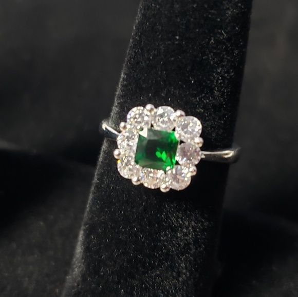 925 Silver Cushion Cut Emerald Color Retro - Picture 4 of 8